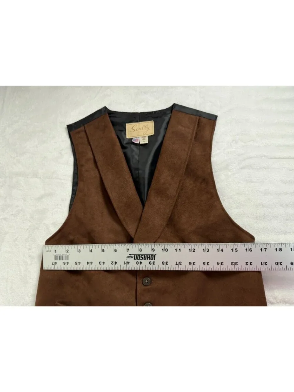 Scully Mens Brown Faux Suede Western Vest Shawl Collar Made in USA Small Lined